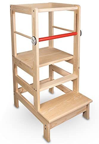 BESTFORM Lernturm mit Rausfallschutz Küchenhelfer Ständer Höhenverstellbar für Kinder ab 1 Jahr | Lernstuhl | Schemel Kleinkind-Tritthocker | Kinderhochstuhl | Kinderplattform | Learning Tower K03