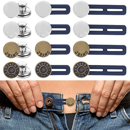 Hosenbunderweiterung Knöpfe, Jeans Knöpfe und Hosen Expander Button Set, Metallknöpfe für Hemdkleider Umstandshosen Hemd Hosen Kleid (8 Stk Hosenbunderweiterung+4 Stk Knopf)