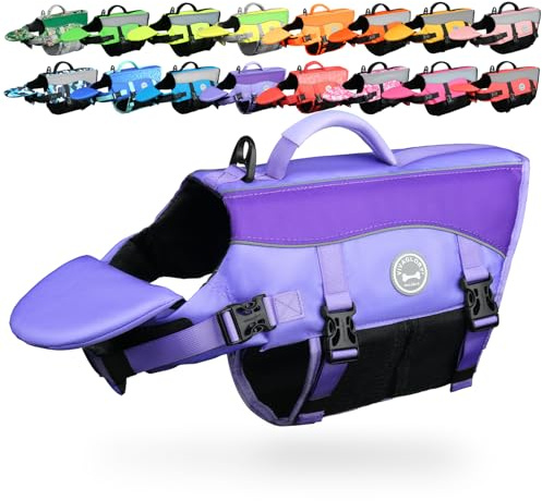 VIVAGLORY Chaleco Salvavidas para Perros con Flotador Frontal Removible, Chaleco con Detalles Reflectantes y Relleno Extra para Nadar y Navegar, Púrpura, XXS
