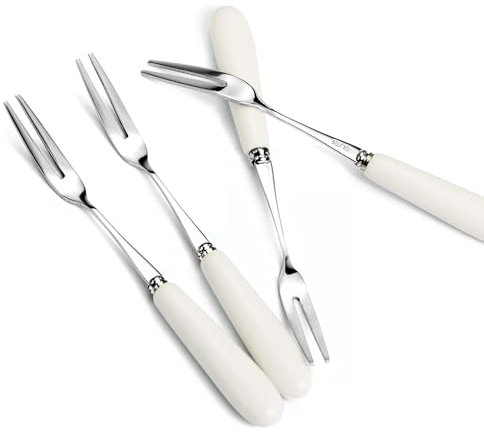 MEIYAHOME 4-teilig 14,5cm 5,8Zoll 18-10 Edelstahl Fruchtgabel mit weißem Keramikgriff,Nachmittagstee Salat Obstgabel Dessertgabel Kuchengabel,Feine,spiegelpolierte Teegabel(4)