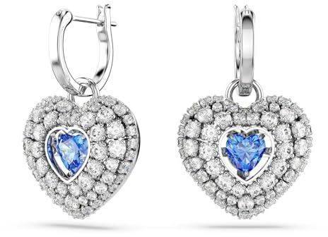 Swarovski Idyllia Ohrhänger, Blaue und Rhodinierte Ohrringe mit Herz-Motiv und Strahlenden Swarovski Kristallen