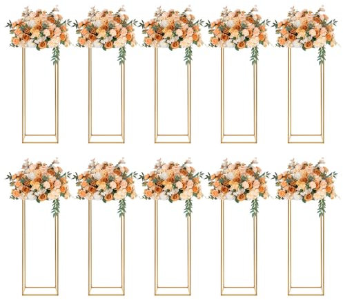 panfudongk Lot de 10 Porte Plante Colonnes de Fleurs, Support de Décoration Doré en Fer et Plastique, Design Moderne, Montage Facile, Stable et Durable