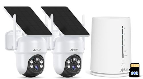 ANRAN 4MP HD Überwachungskamera Set Akku mit Solarpanel, 4CH Basisstation mit 2 STK Überwachungskameras Aussen WLAN, Farbige Nachtsicht, Eingebaute 64GB SD-Karte für Lokale Aufzeichnung ohne ABO