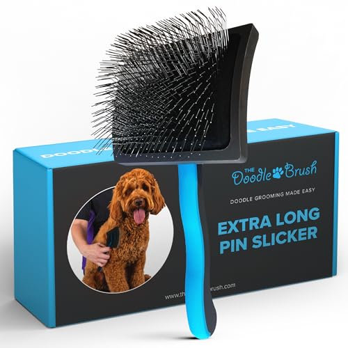 The Doodle Brush, Slicker Hundebürste für Cockapoo Pudelbürste, Hundebürste für langhaarige Hunde, Hundentwirrbürste, Hundebürsten für die Pflege - Extra lange Nadel-Slickerbürste für einfache Pflege