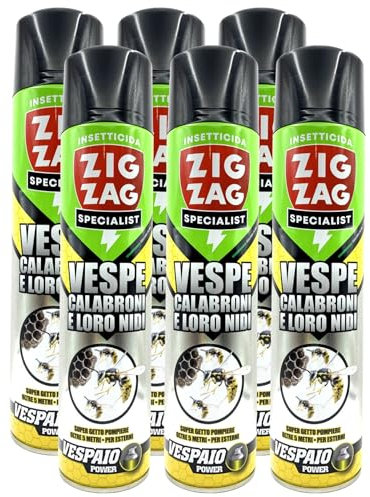 Spray Vespaio Power, VESPE, CALABRONI E LORO NIDI Specialist. Super Getto Pompiere Oltre 5 Metri - Per Esterni 600ml (6 Spray)