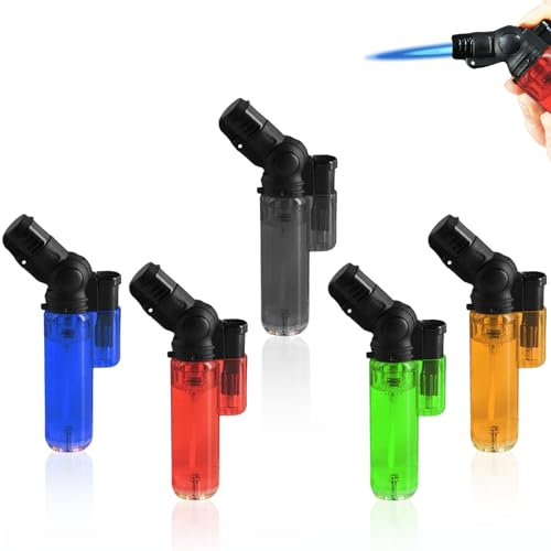 5 Stück Feuerzeug: Sturmfeuerzeug Gas Nachfüllbar, Feuerzeug mit Jet Flamme, Sturmfeuerzeug Jetflamme, Mini Brenner fürfür die Küche, Gebäck, Camping (Gas Nicht enthalten)