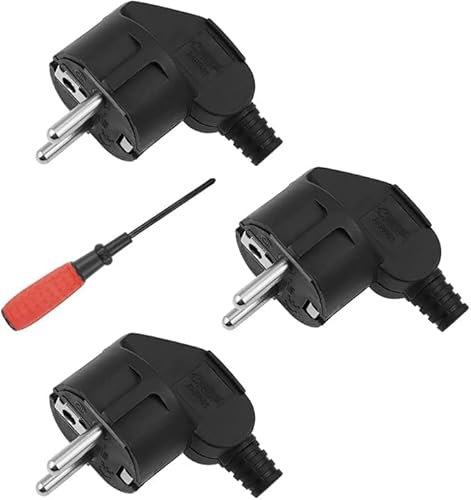 HTTYHT 3Stück Schuko-Stecker 250 V 16 A Europäischer Kunststoffstecker Sicherheitsstecker mit Knickschutz 2 Pin Elektrostecker für 8-10 mm Kabel IP20 Innenbereich (Schwarz)