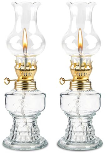 2 Stück Petroleumlampe für Innenräume, Öllampen aus Glas Retro Nostalgie Transparente Einstellbare Helligkeit Winddicht Dekorative Öllampe für Wohnzimmer Esszimmer Notfalleinsatz
