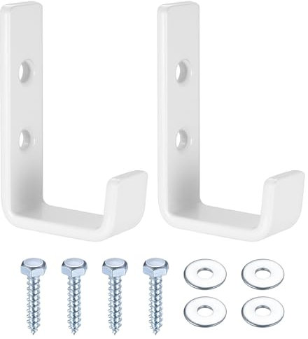 2 Pz Ganci da Muro Robusti, Gancio da Garage a J, Supporto per Appendere Impieghi Gravosi Utensili Oggetti Ingombranti, Bianco