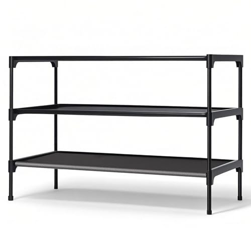 OLYREO Schuhregal 3 Ebenen, Metall Stapelbar Kleine Schuhregal Schmal Platzsparend Schuhregale für 12 Paar Schuhe, Schuhaufbewahrung für Schlafzimmer, Flur, Eingangsbereich