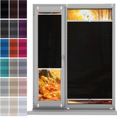 Plissee Plisseerollo Klemmfix Ohne Bohren 28 x 110 cm, Plissee Ohne Bohren Nach Maß, Jalousie Easyfix Rollo Jalousie Faltrollo, Plissee Sonnenschutz Fenster, für Fenster & Tür, Schwarz