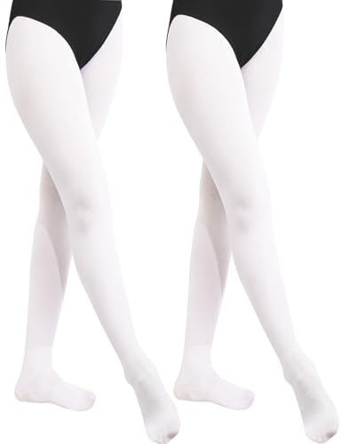 BALAYSIER Balettstrumpbyxor för flickor och kvinnor 90D mjuka balettstrumpbyxor mycket elastiska dansstrumpbyxor för dans och prestanda 1–2 par, Vit + vit, M