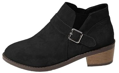 Generiska stövlar dam med blockklack ankelstövlar dam med spänne läderstövletter spets dam stövletter bekväma ridstövlar eleganta fritidsstövlar enfärgade damstövlar casual, svart, 42 EU