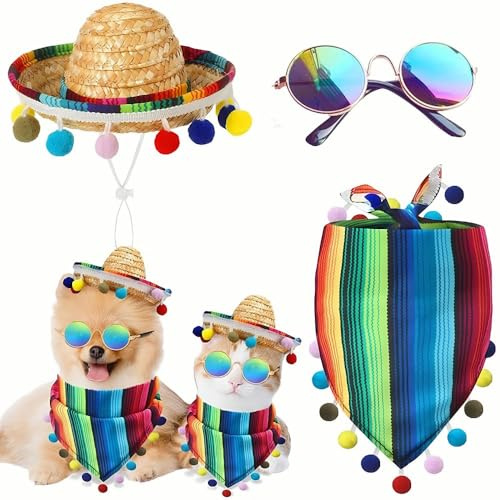 XFSRG 3 Pezzi Set Bandana Cane Cappello per Cani Occhiali per Cani Accessori Costume Festa Carnevale Travestimento Animali Domestici