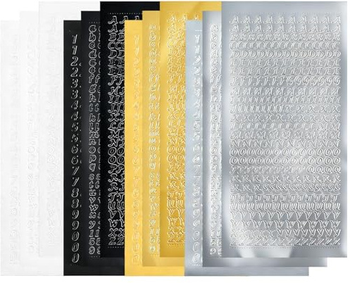 12 Sheets Mini Alphabet & Number Stickers, Self Adhesive PVC Letter Decals in Black Gold Silver White, Small Upper Lower A-Z and Numbers for Scrapbook DIY Crafts, Cards, Labels and Decoration