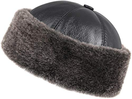 Zavelio Men's Shearling Sheepskin Winter Beanie Hat Large Black