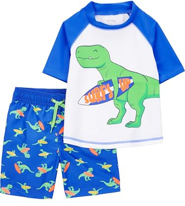 Simple Joys by Carter's Swimsuit Trunk and Rashguard Set Juego de protección de Sarpullido, Azul Blanco Dinosaurio, 24 Meses para Bebés