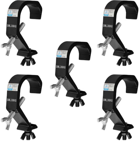 heneng 5 Pcs Stage Light C Clamps, Fits OD 1.18-2 Truss, Truss Clamp Hook for DJ Lighting, Max Load 66 lb, TUV Certificated