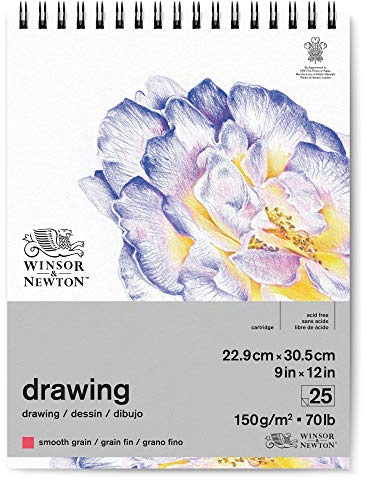 Winsor & Newton Classic Drawing Paper Pad, 9 x 12, 25 Sheets, 150gsm, Wired, Natural White