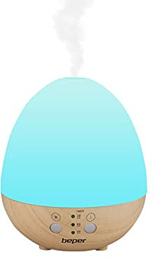 Beper P205DIF001 Diffusore di Oli Essenziali, Diffusore di Aromi,5W, Tecnologia ad ultrasuoni, Luce LED a 7 colori, Modalità Continua, Timer selezionabile, Bianco/Effetto legno