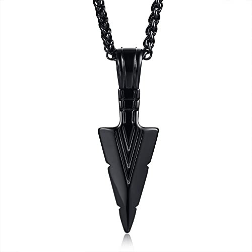 TempBeau Halskette Herren Schwarz Wikinger Anhänger Edelstahl Kette Herren Dreieck Pfeilspitze für Männer Junge Teenager mit 60cm Korbkette