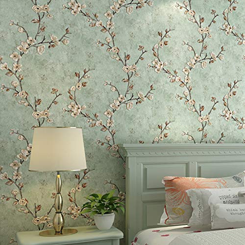 MEAIHOME American Country Papier peint non tissé 3D rétro Pastoral Flower Tree Version AB avec chambre à coucher, salon, chambre d'enfant, fond mural TV 1.73 'Wx32.8' L Non Encollé (Cyan clair)