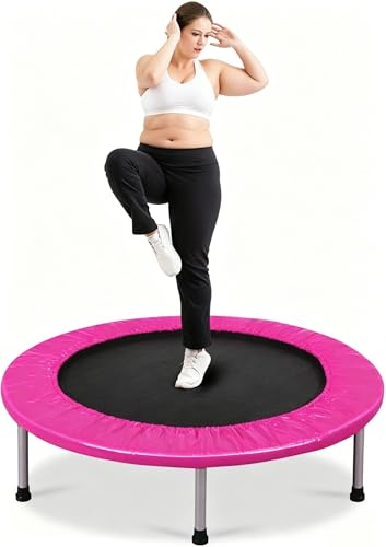 COSTWAY Rebounder Trampoline for Adults, 38 Foldable Mini Trampoline with 32 Heavy Duty Springs, 150kg Capacity Quiet Indoor Exercise Bouncer for Home Workout Fitness (Pink)