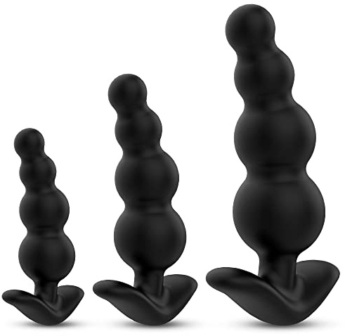 3 Pcs Silicone Anal Beads Butt Plugs, Anus Prostate Trainer for Beginners