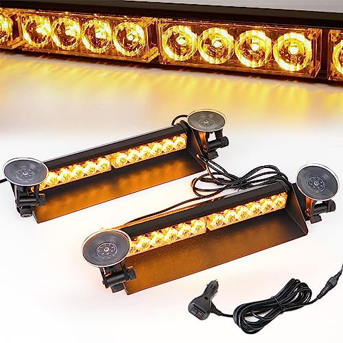 16 Zoll LED-Notwarnlicht Warnleuchte - Gelbes Stärke Blinklicht - LED Stroboskop-Lichtleiste Bernstein Gelb für Auto & LKW - 24 LEDs, 9 Blinkmodi, 4 Saugnäpfe (Orange)