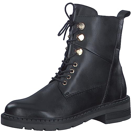 MARCO TOZZI Stivaletti Donna con Lacci in Pelle Bassi, Black/Gold, 39 EU