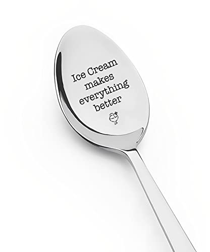 Ice Cream Makes Everything Better Spoon Gifts for Ice Cream Lover Gifts for Women Men Birthday Christmas Gifts for Friend Family Ice Cream Day Party Tableware Dessert Spoons