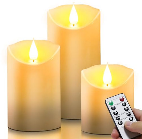 daphomeu LED Candles 4 5 6, Flameless Candles with Remote Control and Timer Function, Outdoor Battery Candles Flickering Lights, Electric Fake Plastic Pillar Candles