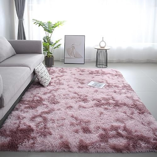 iyoimono Hochflor Teppich Langflor Wohnzimmer Teppich Modern Flauschig Weich Rechteckig Teppich für Wohnzimmer Kinderzimmer Schlafzimmer Flur Läufer Rosa Lila Shaggy Teppich Innen 180x200cm