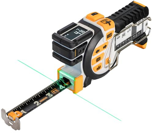 REEKON T1 Tomahawk Digital Tape Measure - Professional Accurate Measuring Tool, Green Laser, E-Paper Measuring List, Measurements Shared Over Bluetooth, Replaceable Blades