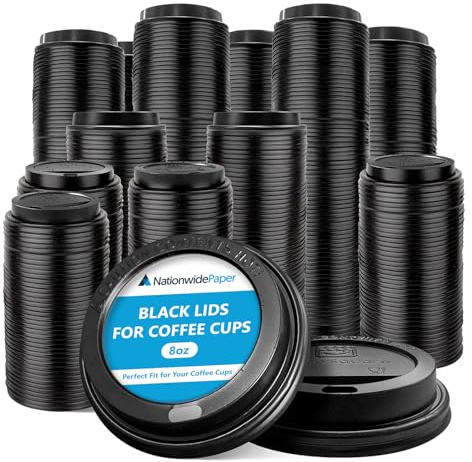 Nationwide Paper Tapas de plástico negras de 8 onzas para tazas de café, tapas de tazas de café desechables aisladas para bebidas para llevar, tapas a prueba de fugas para tazas de café onduladas de