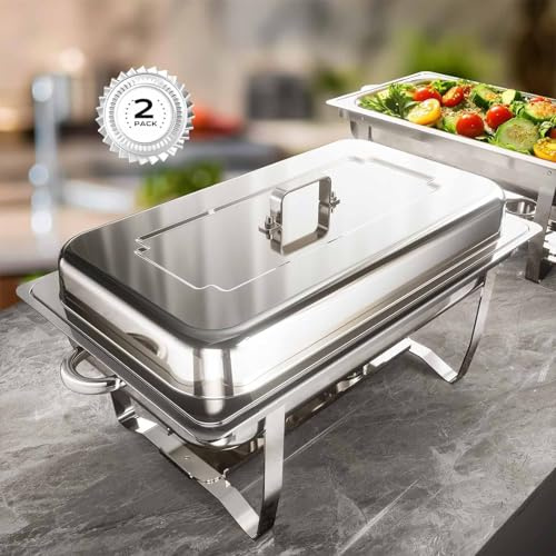 Chafing Dish Buffet Set of 2, Stainless Steel Chafing dishes and Food warmers with Lids Food Pans & Fuel Holders, 9L Buffet Trays for Restaurant Catering Parties Weddings Picnics