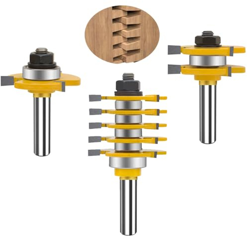 MAYLINE - Juego de brocas de enrutador de 1/2 pulgada, 3 piezas, juego de brocas de fresado para carpintería, ranura de lengua, riel de inglete de madera, herramienta de corte CNC para puertas y mesas