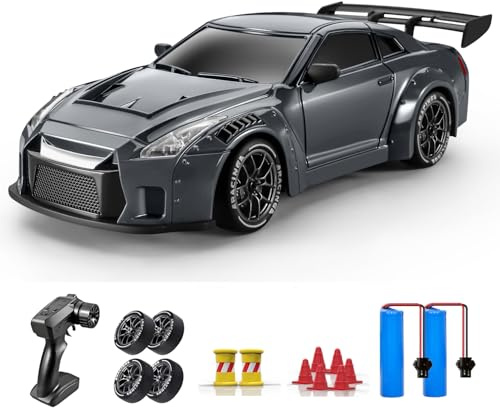 ACAMMZAR Coche Teledirigido, 1:24 20KM/H RC Drift Coche, 2.4GHz 4WD Drift RC Car,con Luces LED, 2 Pilas, Coche Teledirigido para 4 5 6 7 8 Niñas Adultos, Gris