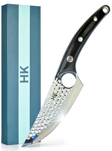 HK 6.5 Inch High Carbon Stainless Steel Japanese Chef Knife with Sheath and Gift Box, Hammered Mirrored Finish, Pakka Wood Handle, Handmade Forged Kitchen Knife for Professional Chefs and Home Cooks