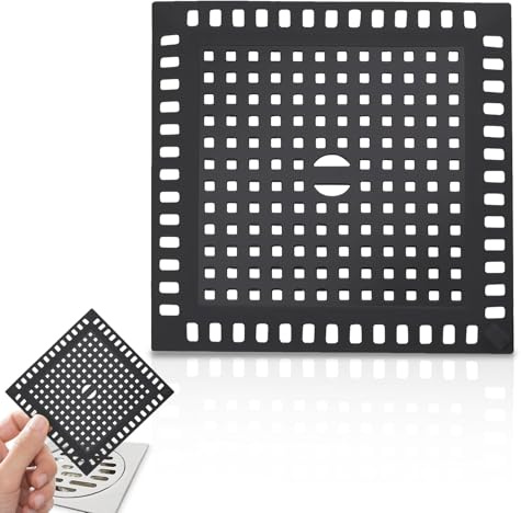JAONLD Filtro Desague Ducha Cuadrado 12,3x12,3cm Atrapa Pelos Ducha Tapa Desague Ducha para Desagües de Pisos de Baños y Cocinas para Evitar Que se Obstruyan Las Tuberías de Drenaje (Negro)