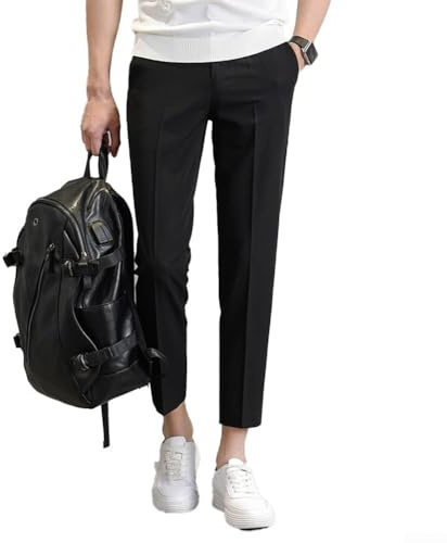 Pantalones elegantes de corte recto hasta el tobillo para hombres para negocios o salidas casuales (31 negro)