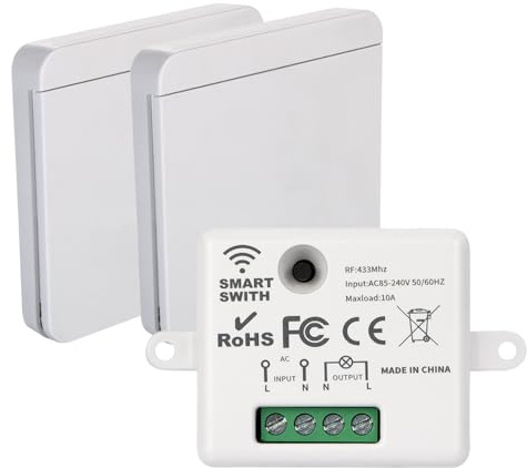 XUXLEKK Interruttore Luce Senza Fili, 433Mhz 220V Interruttore Wireless, Accensione Luci a Distanza Impermeabile, per Lampade e Impianti Elettronici (2 Interruttori 1 Ricevitore)