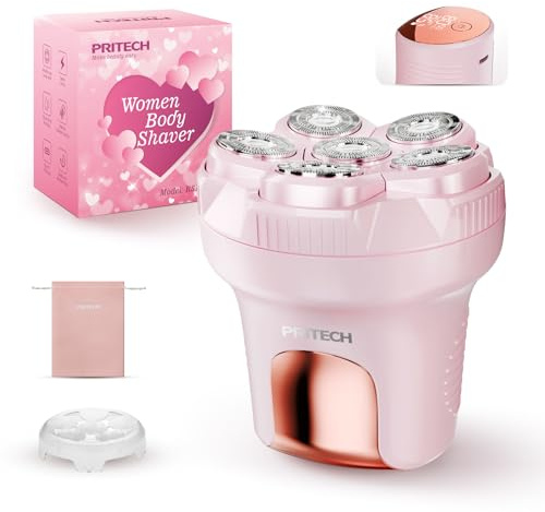 PRITECH Electric Razors for Women Legs, Easy-Clean Body Shaver, Wet & Dry Waterproof Bikini Trimmer, Portable Lady Hair Remover for Face Underarms Pubic (Pink)