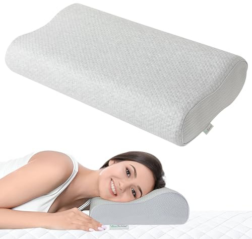 EcoSchlaf® Orthopädisches Kissen Premium Nackenstützkissen – Zertifiziert – Seitenschläferkissen Nackenkissen aus Soft Memory Foam – Ergonomisches Kopfkissen Nackenschmerzen Antischnarchkissen (Grau)