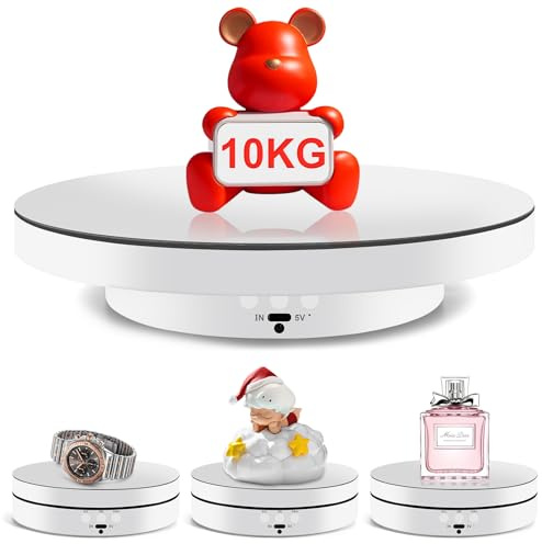 YGVQN Plataforma Giratoria Eléctrica 360°, Soporte Giratorio Motorizado para Joyas, Relojes, Productos Digitales, Plato Giratorio para Fotografía, Grabación de Vídeo, con 2 Tableros de Fondo - Blanco
