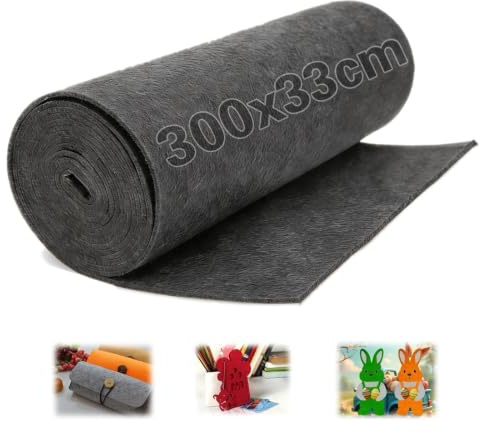 Ecitruz filttyg mörkgrå, filt metervara 300 × 33 cm, filt 3 mm tjock, filtrulle filtmattor för att klippa pysselfilt polyester för gör-det-själv pyssel förvaringsväska filtunderlag lapptäcke