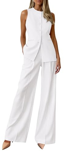 PRETTYGARDEN Women's 2 Piece Sets Summer 2026 Work Clothes Sleeveless Blazer Vest Pants Suits Spring Business Casual Outfits (White,Small)