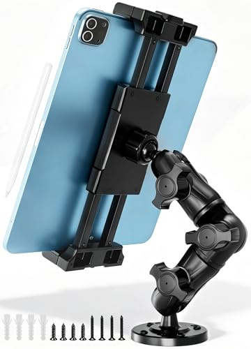 OHLPRO Support Tablette Camion Poids Lourd - Fixation Tableau de Bord à Visser pour iPad & Écrans 5-17 Pouces, Bras Articulé 360°, Support Permanent pour Véhicule Utilitaire, Tracteur et Flotte, Noir