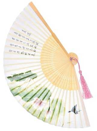 Ciieeo Abanico Plegable de Mano de Bambú Estampado de Acuarela de Loto de Verano Abanico Decorativo Chino Vintage para Bodas y Fiestas Accesorio Portátil para Refrescarse Exteriores