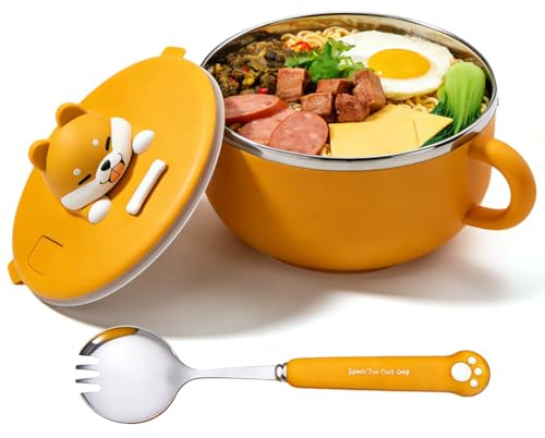 1 200 ml instant ramen skål med lock och sked | Omedelbar pastaskål med handtag, bärbar mikrovågs-ramen kokare, för soppa, nudlar, bento, lunch